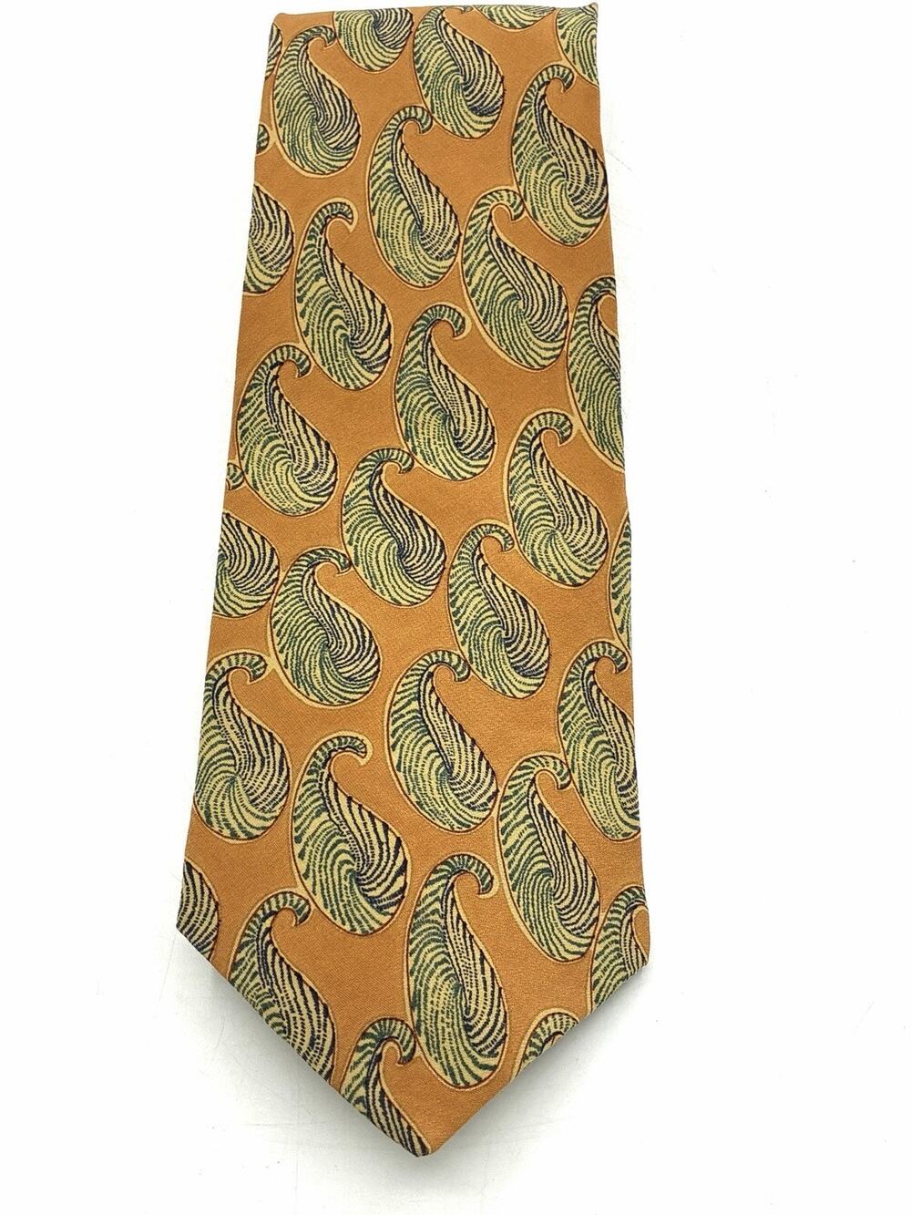 Vintage Joseph Abboud Silk Tie Mustard Yellow Paisley Designer Mens Necktie
